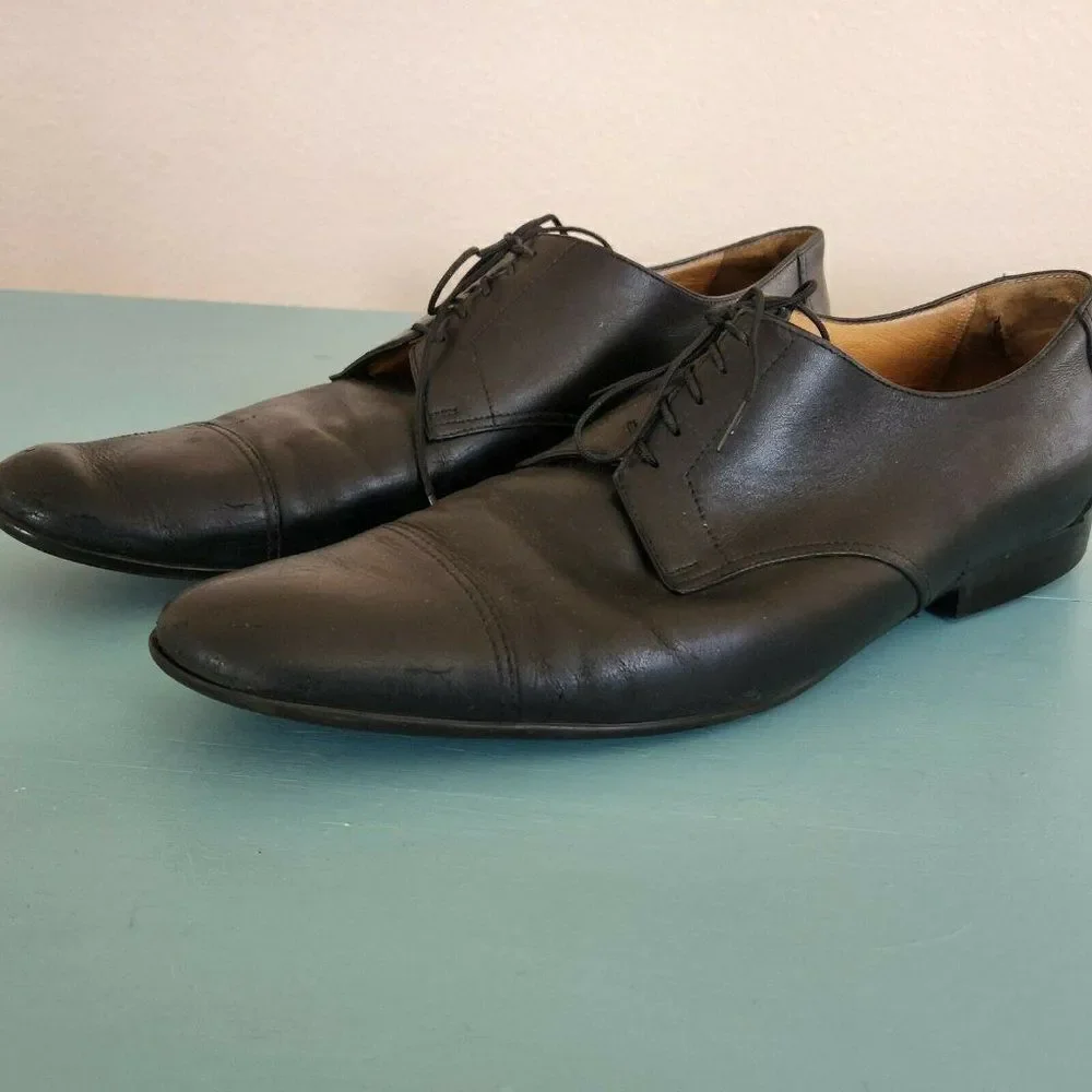 Hermes Men's Leather Cap Toe Dress Shoes Black Size EU 44 US 11 Made in Italy